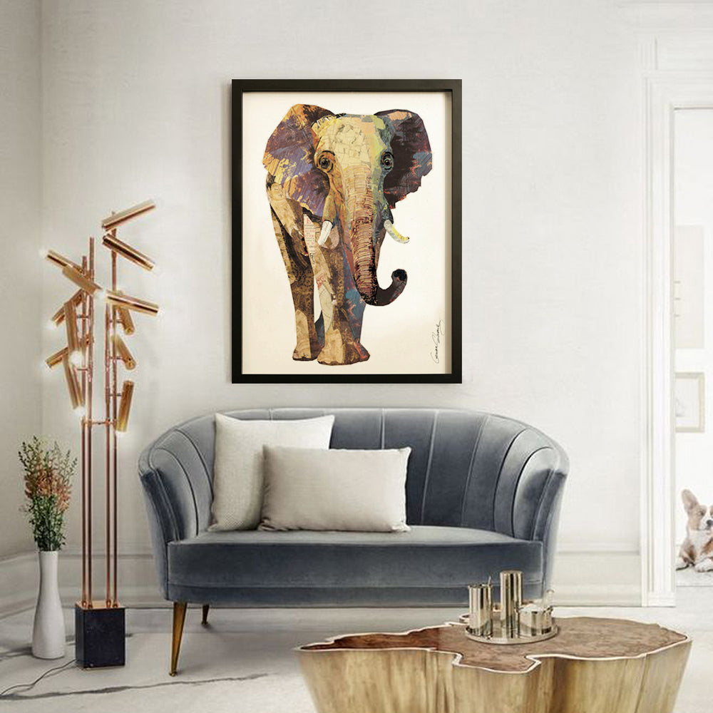 Handarbeit Elefant 3D Collage Kunst Pop Frame Afrika Wand Bild Deko Lein