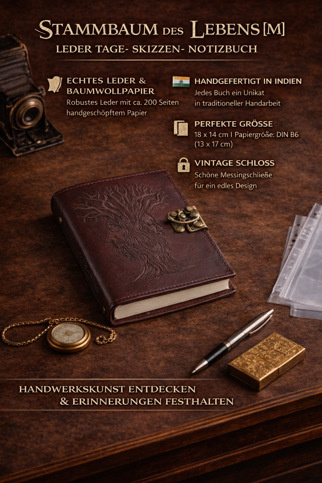 Árvore genealógica da vida * Couro dias- Esboços- Caderno Vintage Handmade