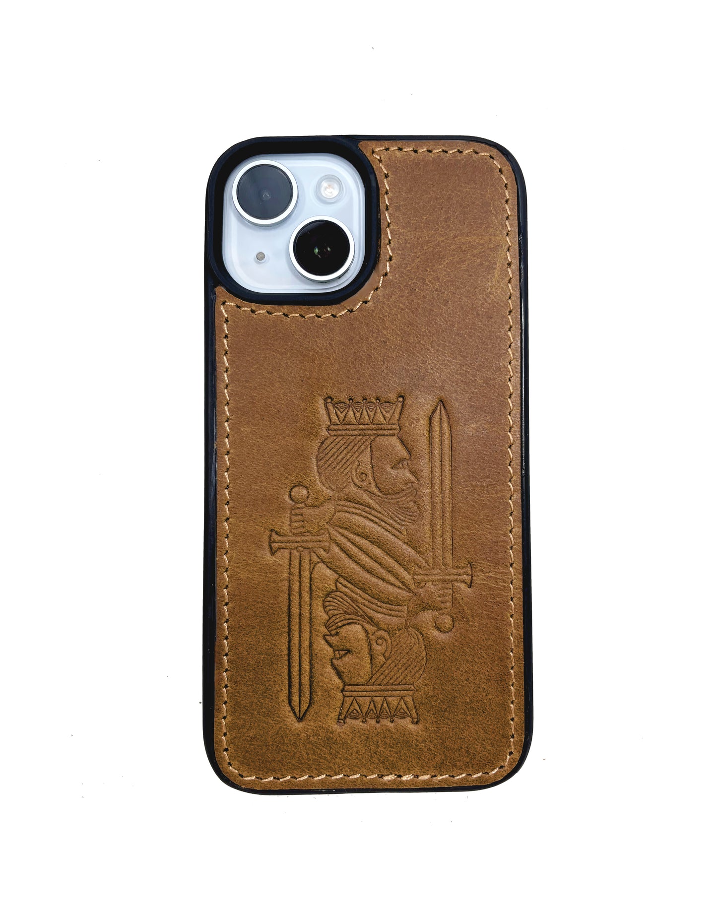 ROOGU Genuine Leather Phone Case for iPhone 15 and 15 Pro Compatible with MagSafe Ring Handmade India King Embossing