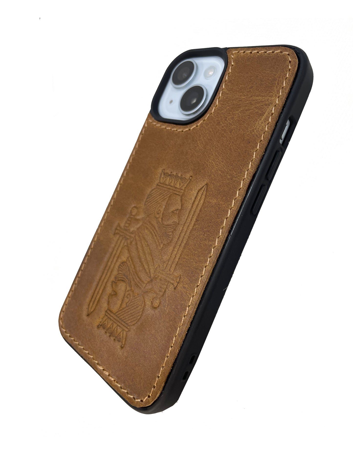COQUE de téléphone en cuir véritable ROOGU pour iPhone 15 et 15 Pro compatible avec MagSafe Ring Handmade India King Embossing