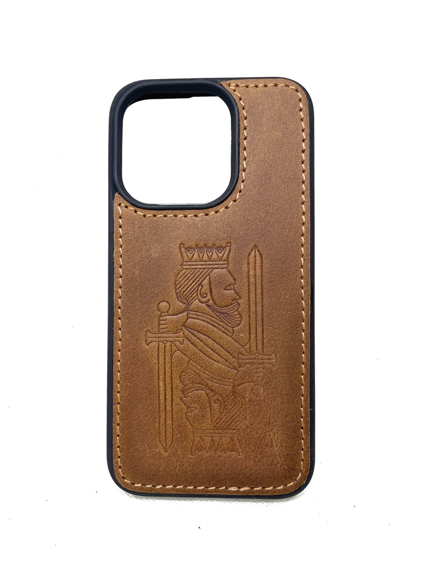 COQUE de téléphone en cuir véritable ROOGU pour iPhone 15 et 15 Pro compatible avec MagSafe Ring Handmade India King Embossing