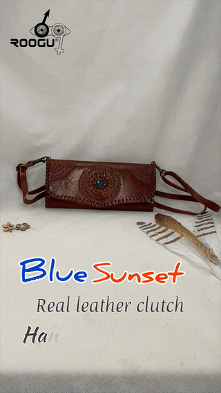 ROOGU Blue Sunset * Clutch Umhänge- Abend- Handtasche Geldbörse Echtleder Handmade Indien