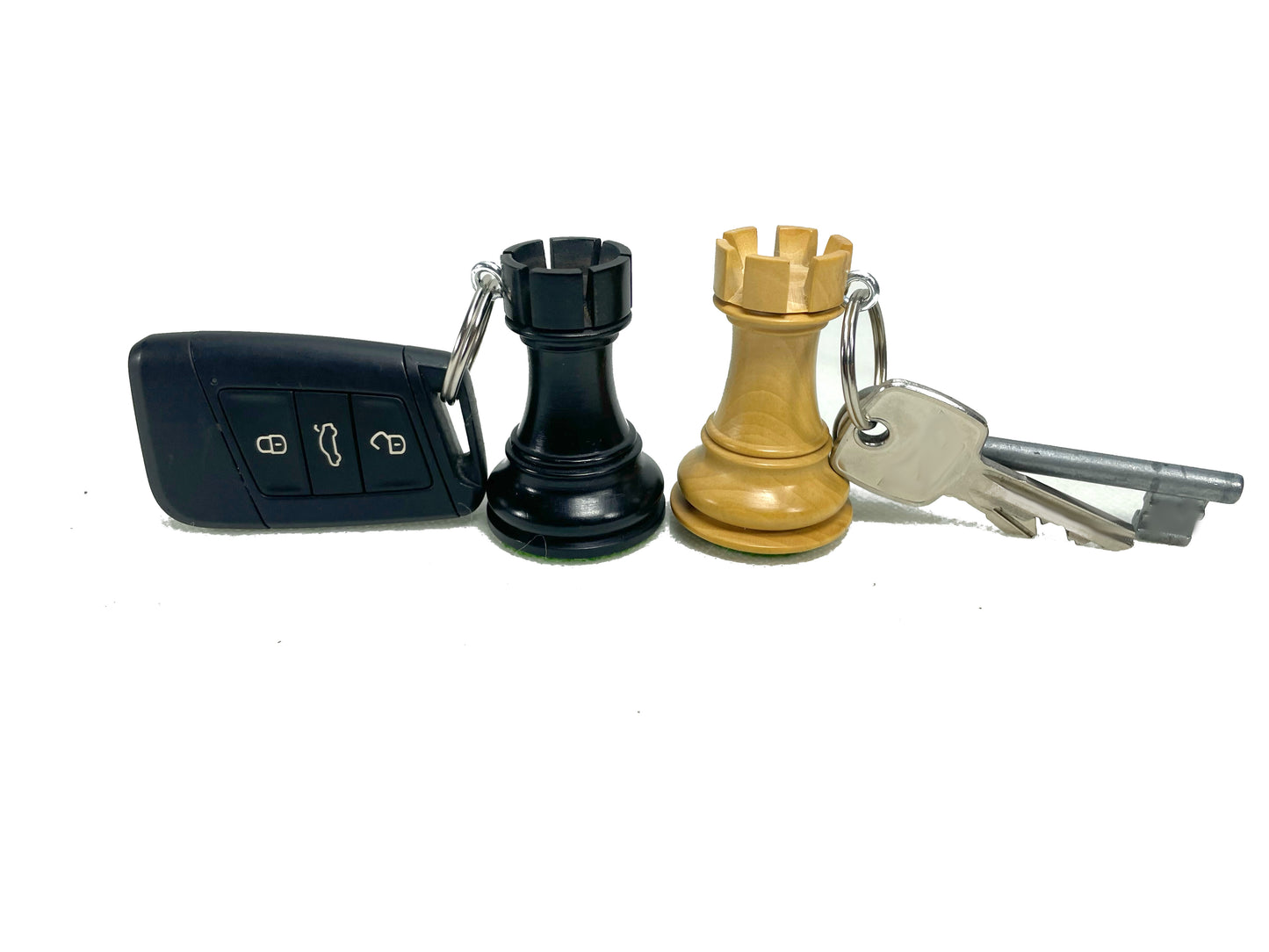 2x ROOGU Chaveiro de Madeira Carro Figura de Xadrez Real Torre Índia
