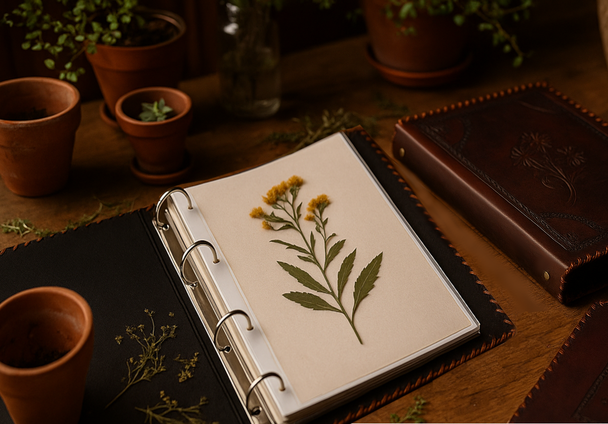 Herbarium * Akten Ordner 4 Ringe A4 Leder Handmade Indien Blumen Wiese