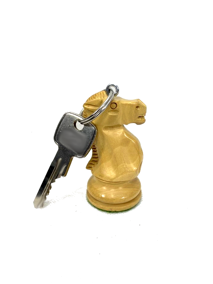 Schlüsselanhänger Schachfigur Fischer-Spassky Springer Pferd Holz Indien