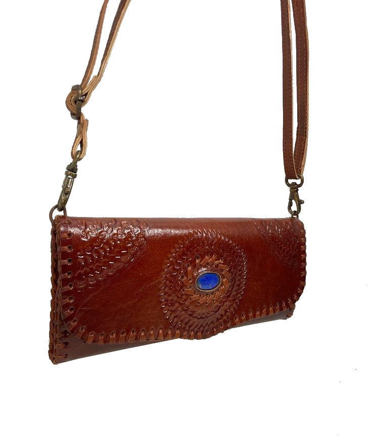 ROOGU Blue Sunset * Clutch Umhänge- Abend- Handtasche Geldbörse Echtleder Handmade Indien