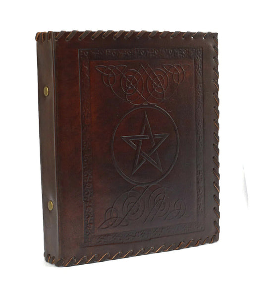 Pentagramm Stern * Akten Ordner 2 Ring DIN A5 Echtes Büffel Leder Handmade Prägung