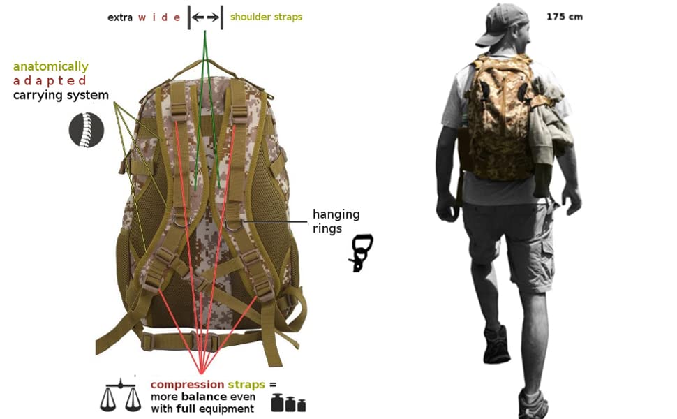 Zaino da uomo Land Turtle da 30 litri, mimetico militare, portatile tattico.