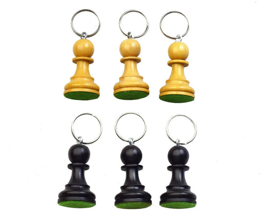 ROOGU 6x Keychain Wood Real Chess Piece India Handmade Mix