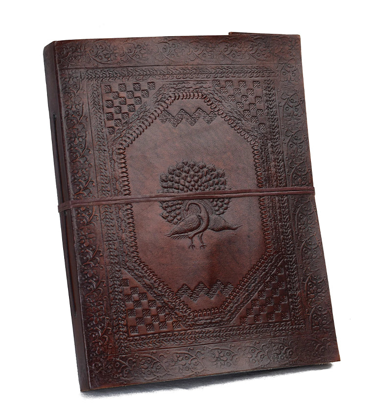 Die Flamme des Lebens * Vintage Fotoalbum XXL Pfau Büffelleder