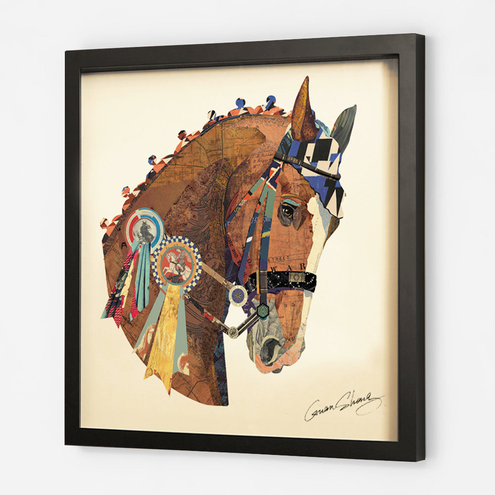 Handarbeit 3D Collage Kunst Frame Art Bild Wandbild Pferd Reiten Wohnzimmer
