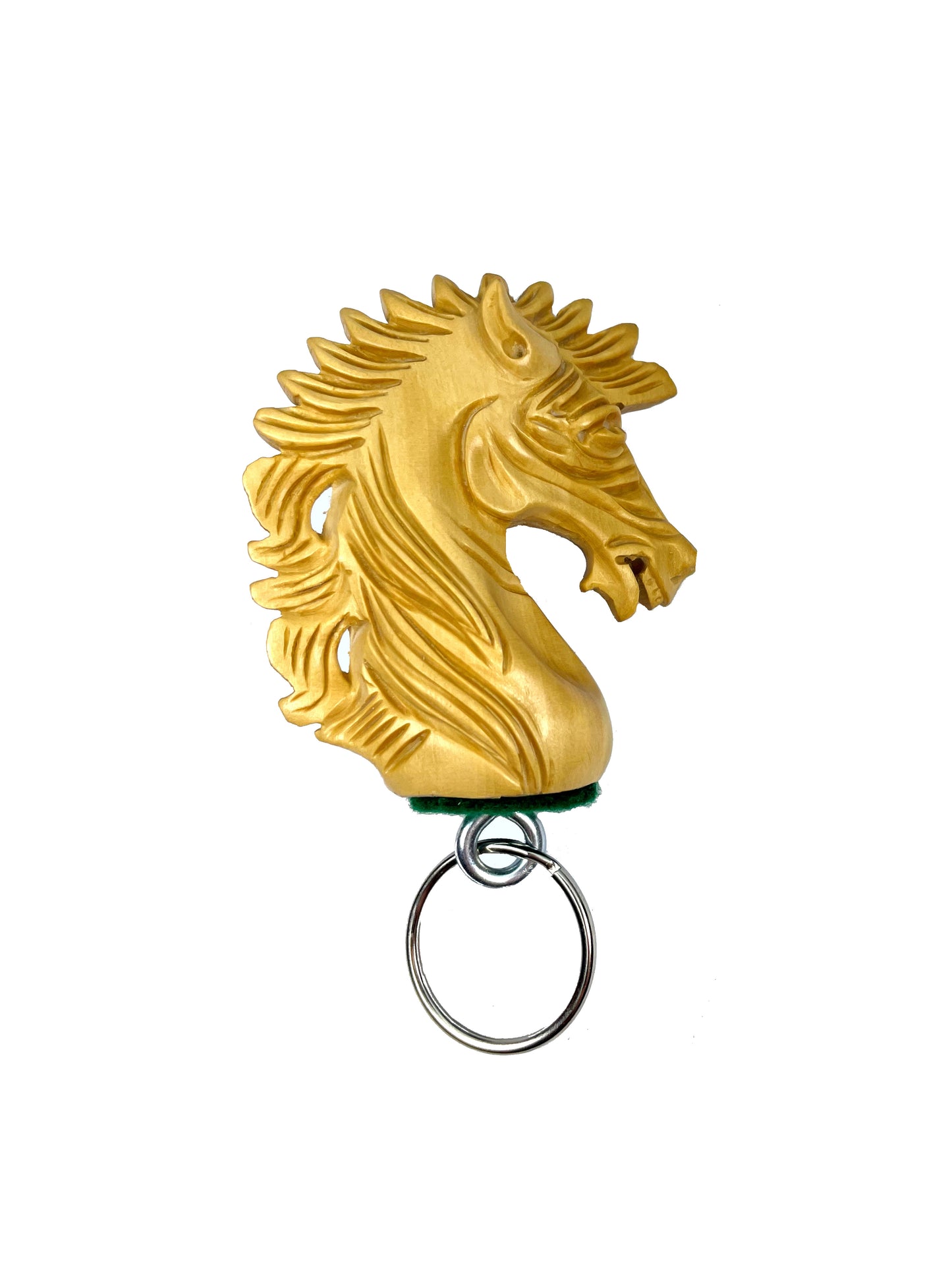 Portachiavi in legno vero con pedina da scacchi cavallo alato dell'India.