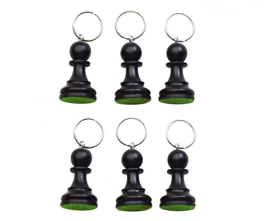 ROOGU 6x Keychain Wood Real Chess Piece India Handmade Black
