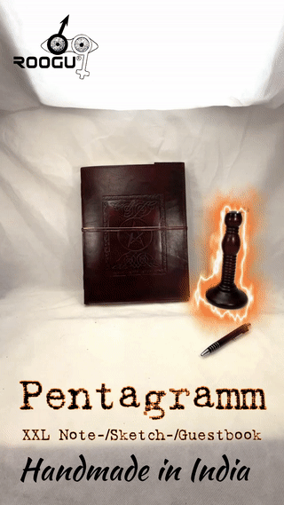 Pentagram Star * XXL Leather Sketch- Guest- Notebook Cotton Paper Retro Vintage India