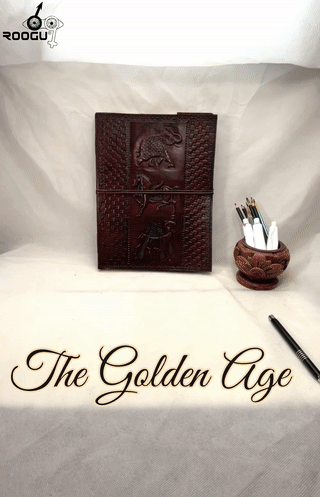 Goldene Zeit * XXL Leder Tage- Notiz- Skizzen- Gästebuch Antik Vintage Indien