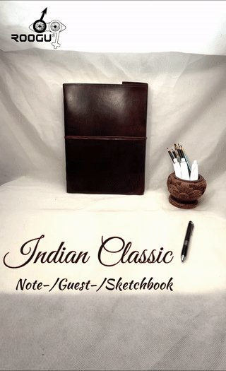 Indien Klassik - Notiz- Gäste- Skizzenbuch Leder XXL (mehr als A4) Hardcover Handarbeit Indien Glatt Ohne Design