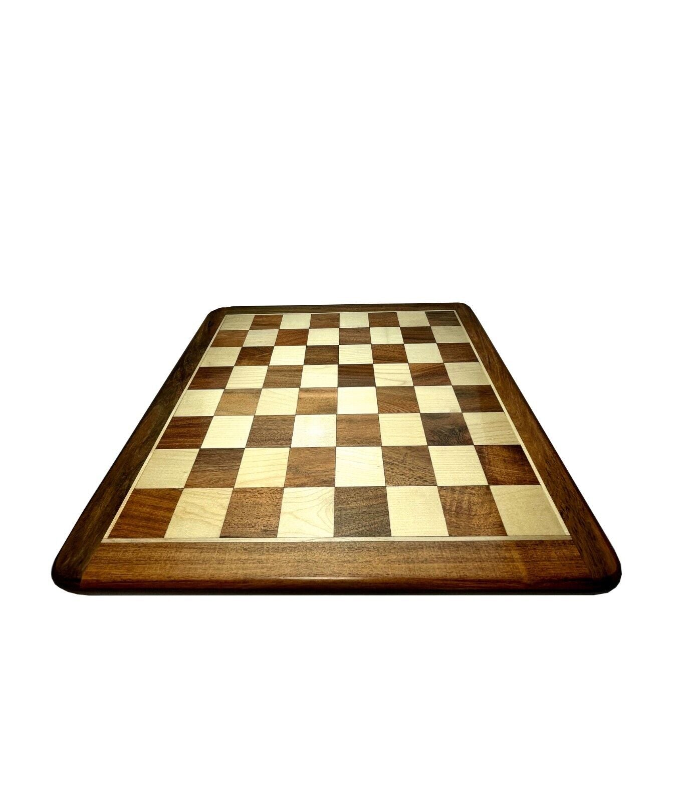 Schachbrett 16'' Akazienholz Buchsbaum Runde Ecken Kanten Handmade Indien