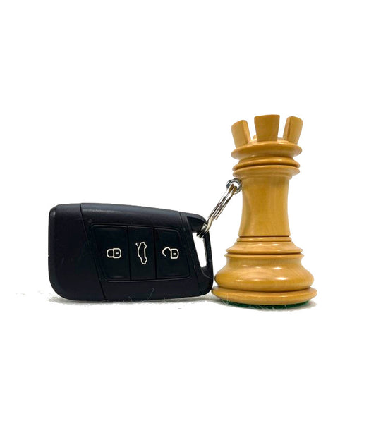 Porte-clés ROOGU en bois véritable pièce d'échecs Tour fait à la main Inde