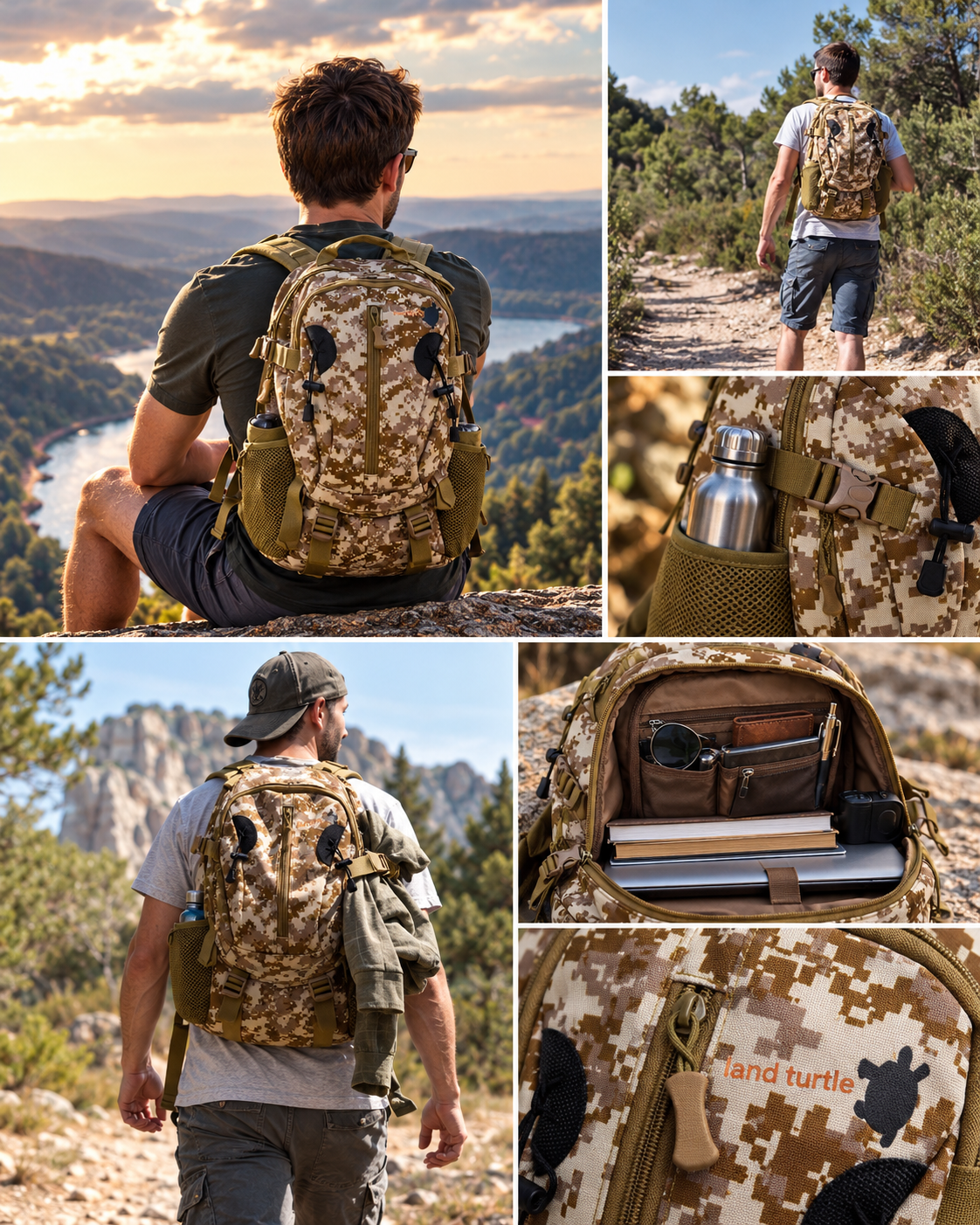 ROOGU Land Turtle * Backpack Men 30l Military Camo Army Tactic Desert Notebook