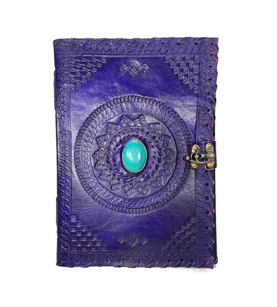 Załaduj zdjęcie w galerii, Blue Eye DIN B5 Journal Notiz- Skizzen- Lederbuch Baumwolle Papier Handarbeit Indien Deep Purple
