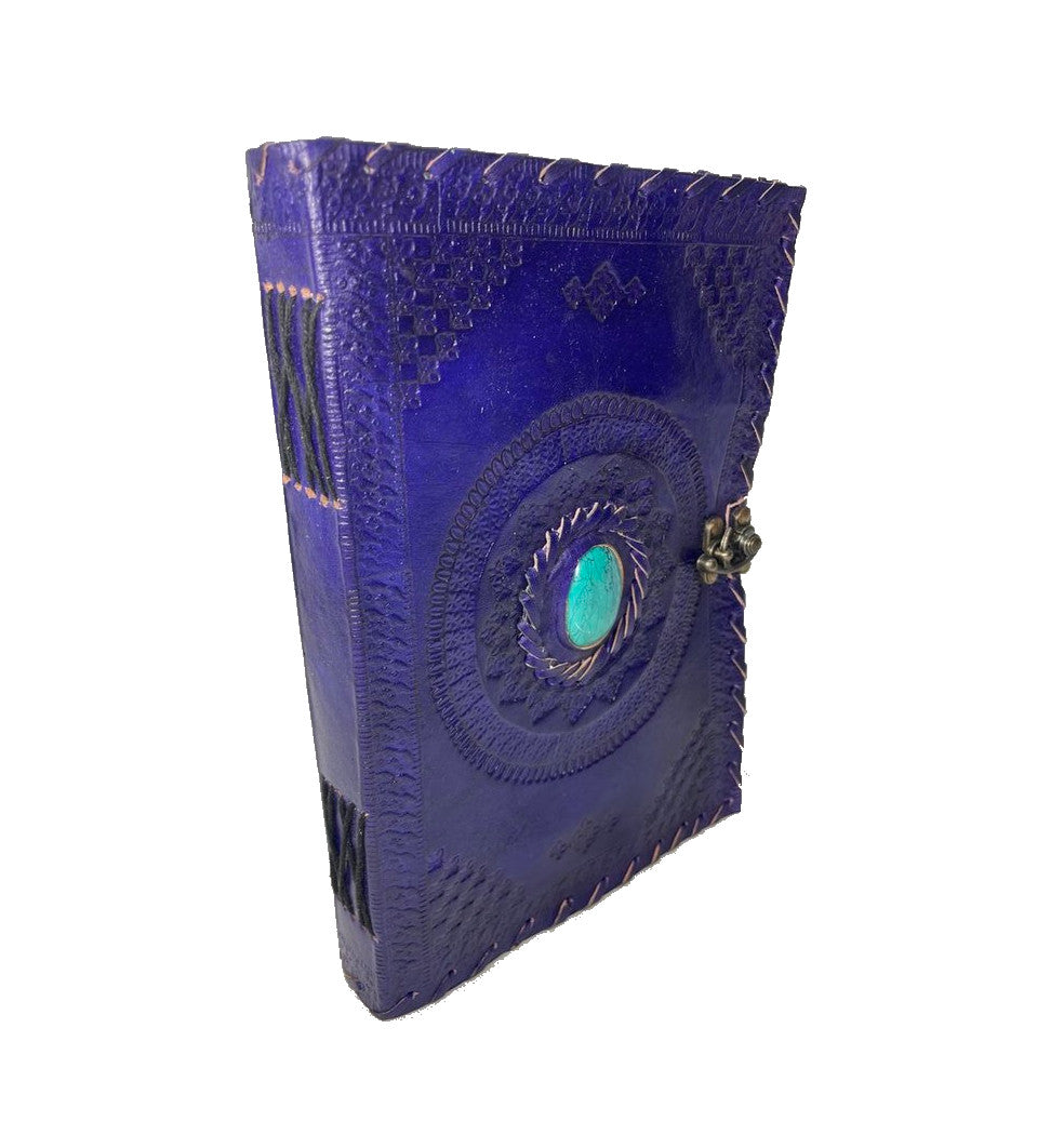 Blue Eye [L] * Journal Notiz- Skizzen- Lederbuch Baumwolle Papier Handarbeit Indien Deep Purple