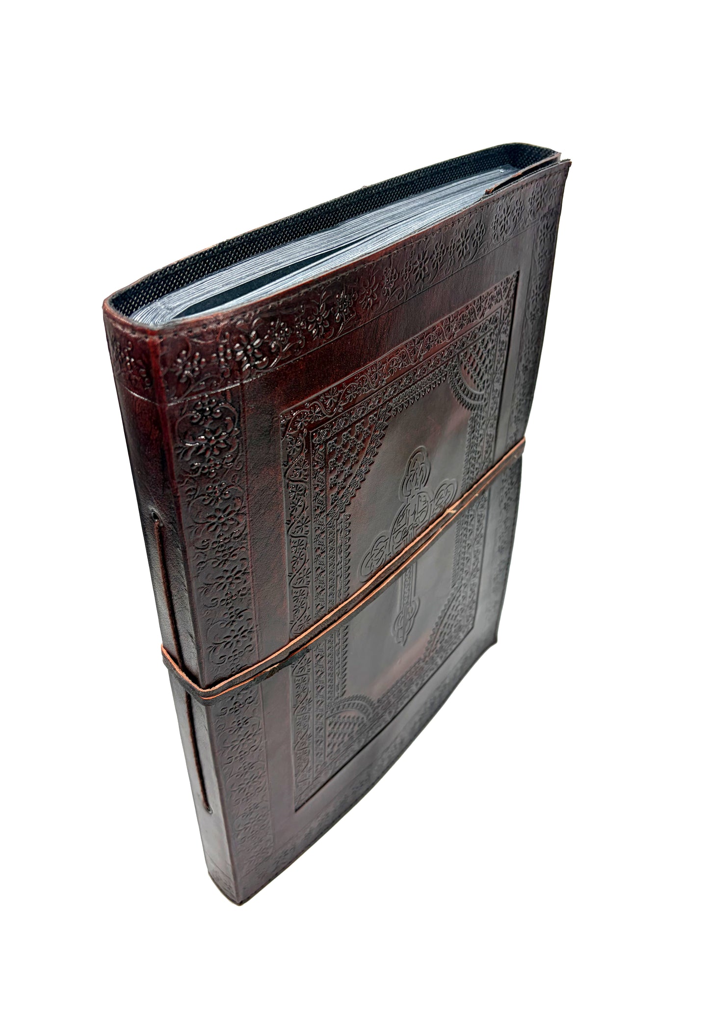 Kreuz XXL Fotoalbum Echtleder Retro Vintage Handarbeit Indien Kirche Glaube Religion Bibel