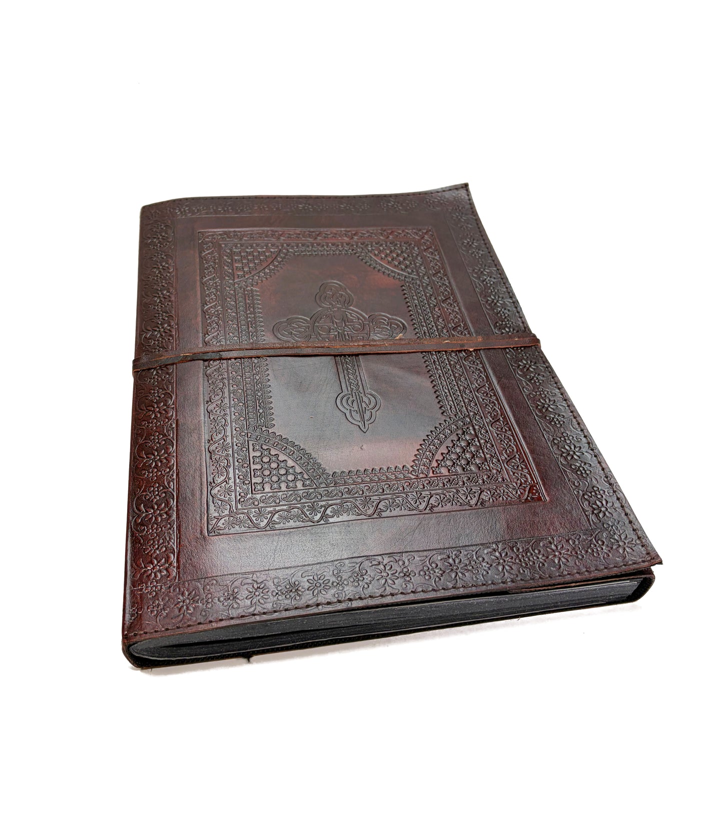 Kreuz XXL Fotoalbum Echtleder Retro Vintage Handarbeit Indien Kirche Glaube Religion Bibel