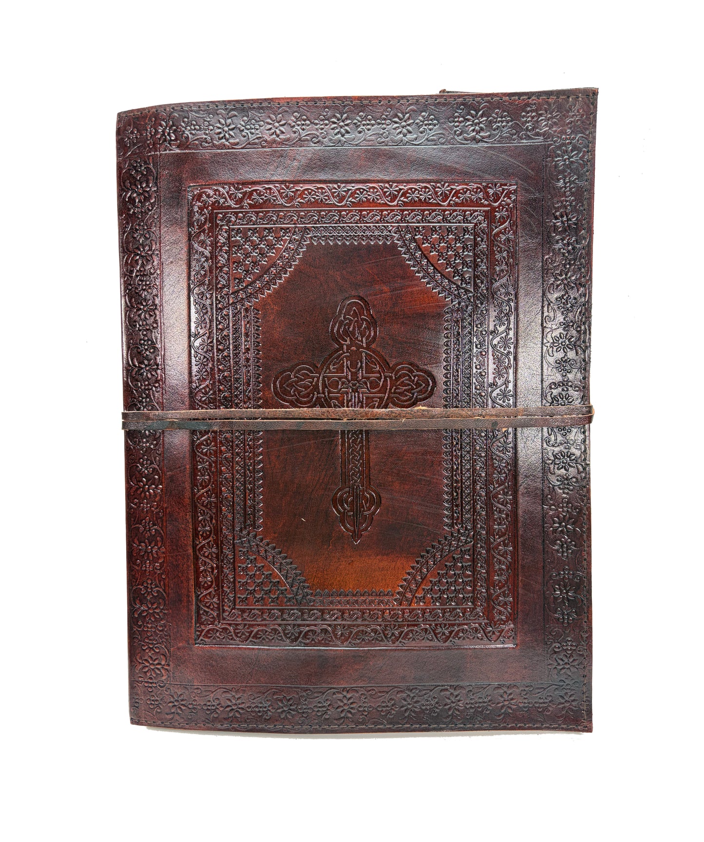 Kreuz XXL Fotoalbum Echtleder Retro Vintage Handarbeit Indien Kirche Glaube Religion Bibel