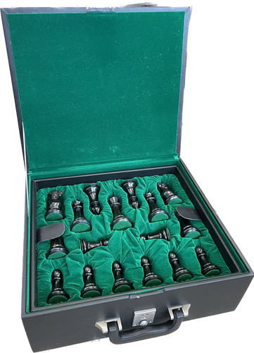 ROOGU 1849 Reproduced - XL Chess Figures Set Ebony Boxwood Brief Case KH 4.4'' 