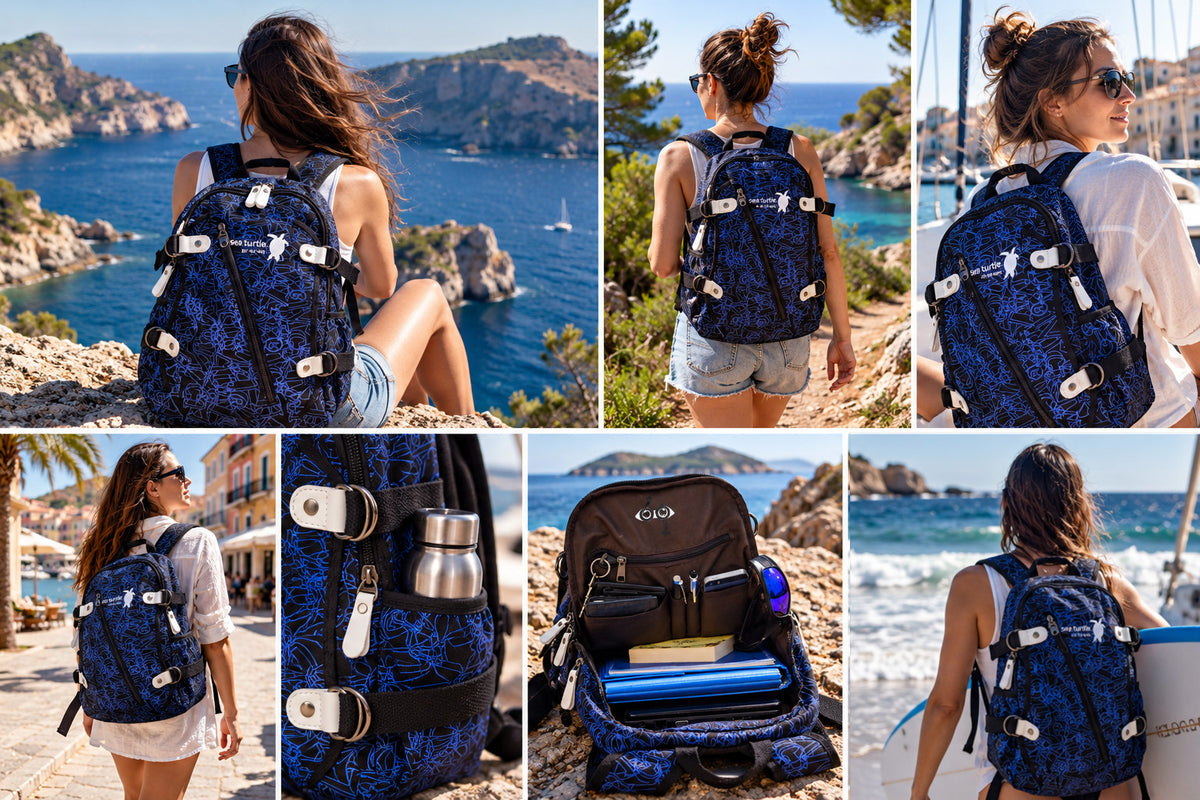 Mochila de tortuga marina para mujeres y hombres 25l ciudad piscina playa bolsillo para computadora portátil