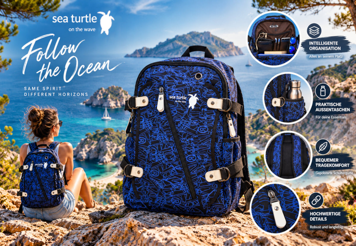 Mochila de tortuga marina para mujeres y hombres 25l ciudad piscina playa bolsillo para computadora portátil