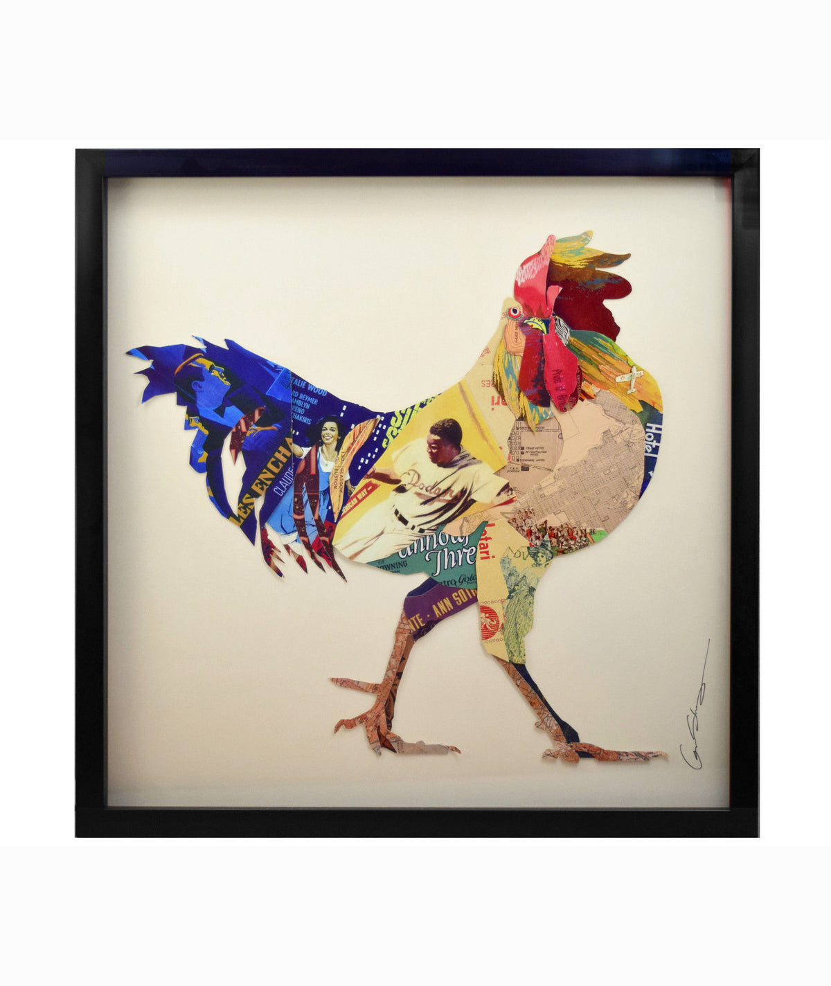 Collage 3D d'artisanat cadre art image murale coq poule lin cuisine