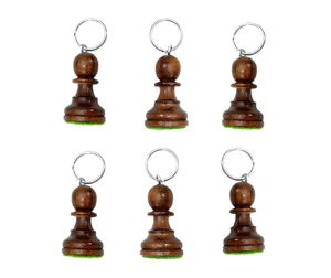 6個のキーホルダーアカシア木の実際のチェスフィギュアインドハンドメイド