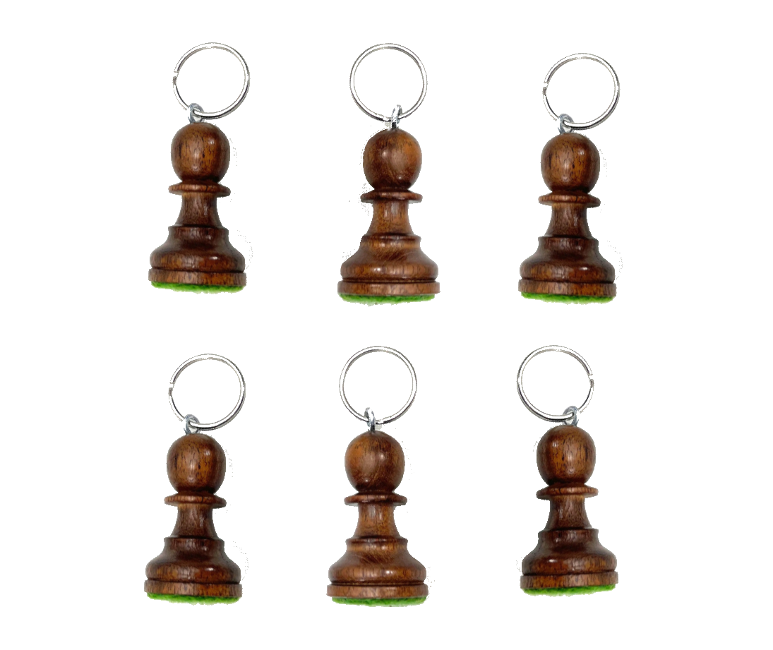 6個のキーホルダーアカシア木の実際のチェスフィギュアインドハンドメイド
