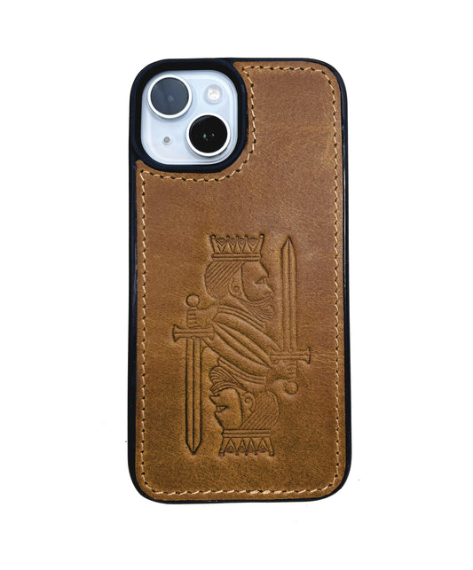 ROOGU Echtleder Handyhülle für iPhone 15 und 15 Pro Kompatibel mit MagSafe Ring Handmade Indien König Prägung