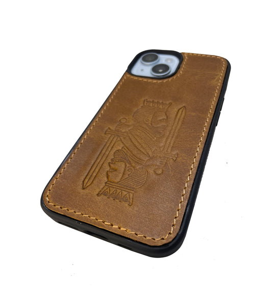 ROOGU Echtleder Handyhülle für iPhone 15 und 15 Pro Kompatibel mit MagSafe Ring Handmade Indien König Prägung