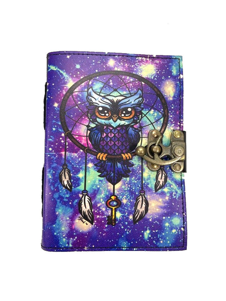 Purple Owl [M] Real Leather Notebook Sketchbook Diary Handmade India UV-Print