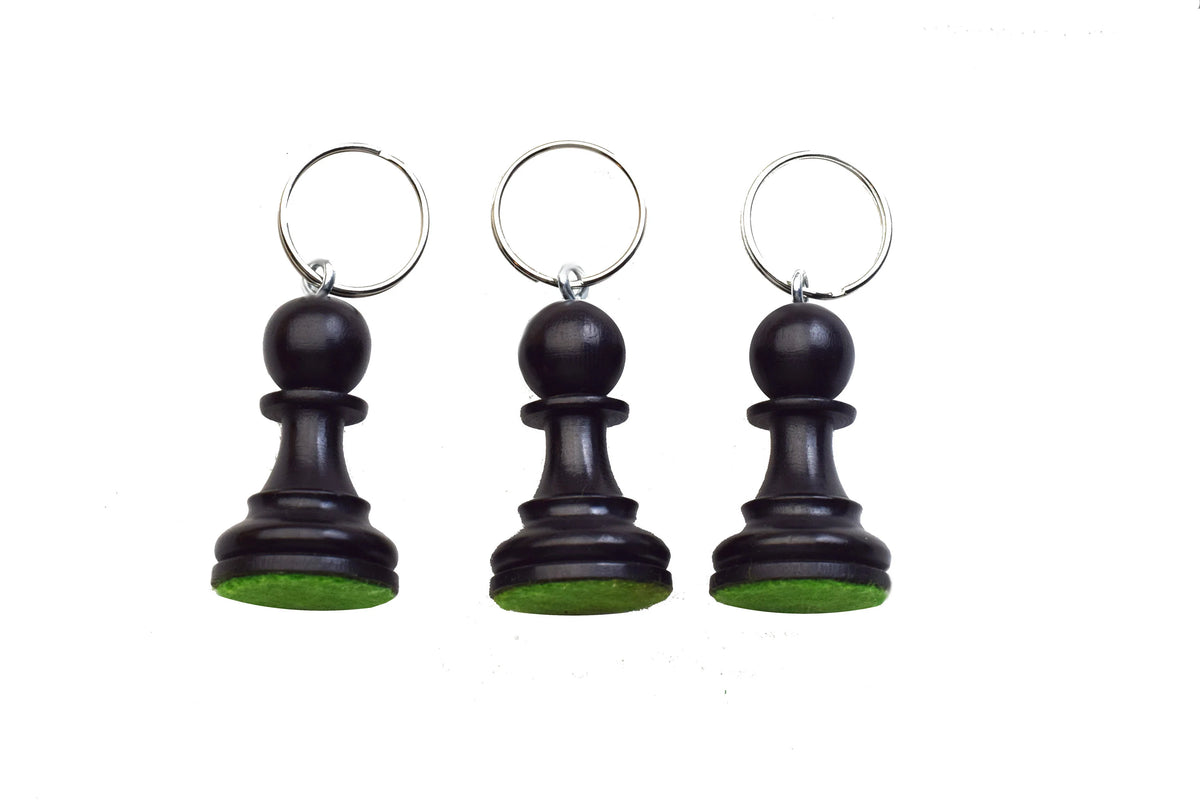 ROOGU 6x chaveiro de madeira verdadeira figura de xadrez Índia feita à mão preto