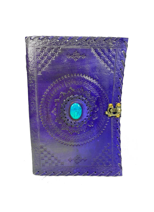Blue Eye [L] cuaderno y bloc de dibujo de cuero auténtico – papel de algodón y piedra turquesa