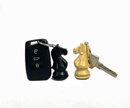 2x ROOGU key ring chain car real chess piece knight horse wood India