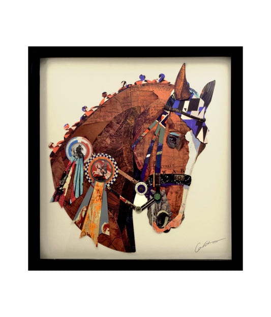 Cadre d'art de collage 3D fait à la main œuvre d'art murale cheval montant salon