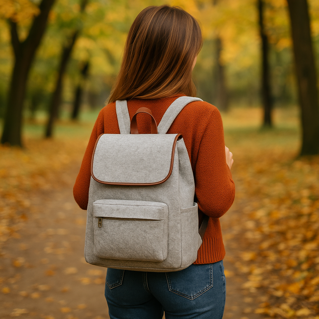Grey Buddy * Eleganter Rucksack Filz Grau 20l Stadt Uni Arbeit Laptop 15.6''