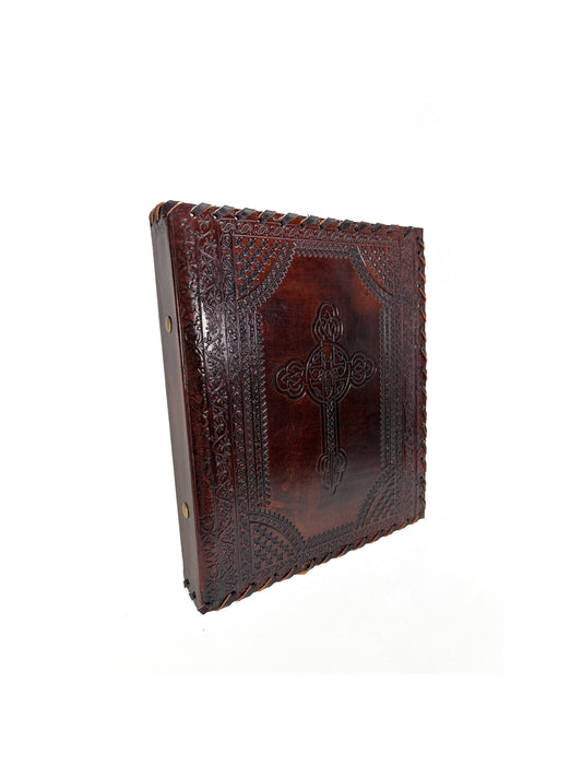 Kreuz * Akten Ordner 2 Ringe DIN A5 Echtes Leder Handmade Indien Mappe Glaube