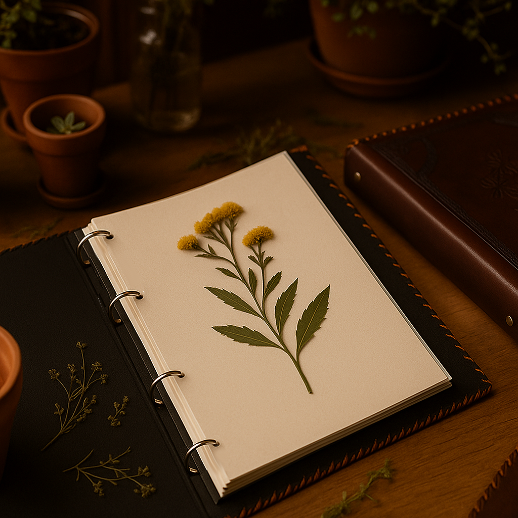 Herbarium * Akten Ordner 4 Ringe A4 Leder Handmade Indien Blumen Wiese