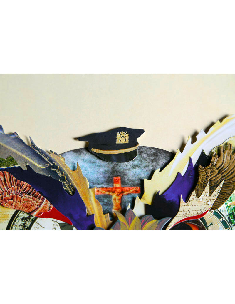 Œuvre d'art en 3D fait à la main * Collage Cadre Art Image Murale Hibou Lin Aigle Uniforme Militaire