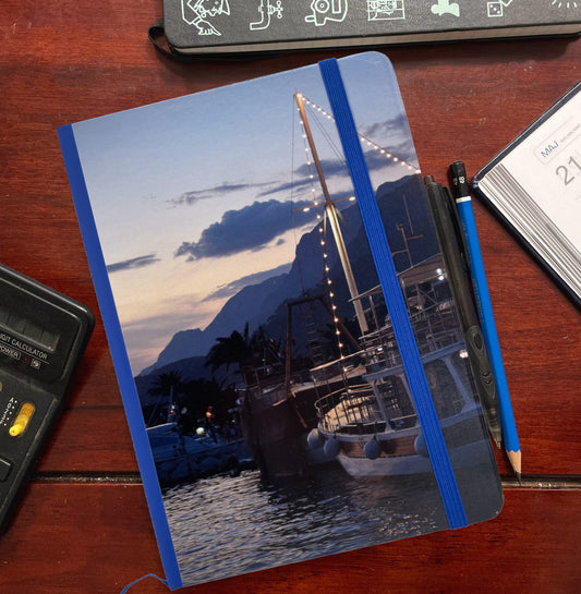 Notizbuch A5 [M] Hardcover Skizzen Tagebuch 160 Seiten Heft Schiff Abend Hafen