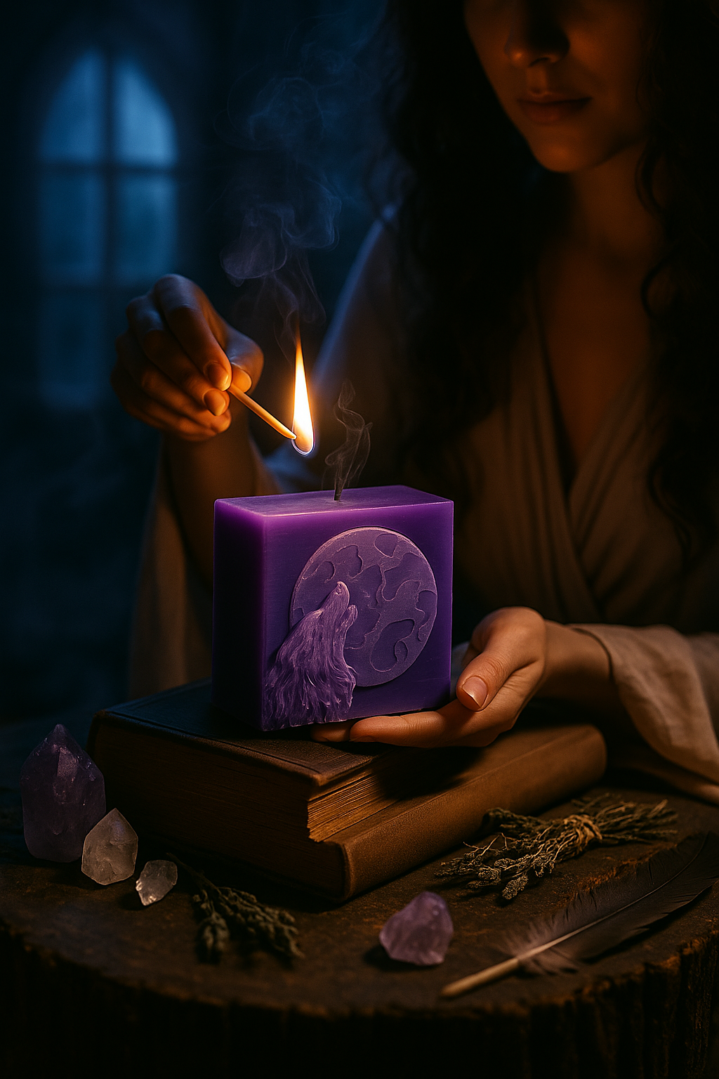 ROOGU Night of the Wolf * Scented Candle Lavender Cube Deep Purple Violet