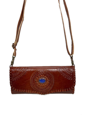 ROOGU Blue Sunset * Clutch Shoulder Bag Evening Date Purse Genuine Leather Handmade India