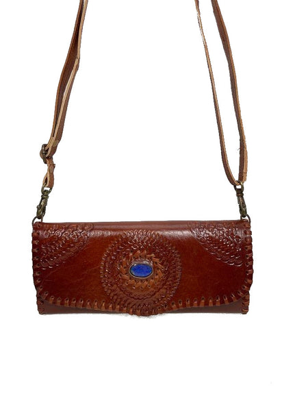 Resmi galeri görüntüleyiciye yükleyin, ROOGU Blue Sunset *  Clutch Umhänge- Abend- Handtasche Geldbörse Echtleder Handmade Indien 
