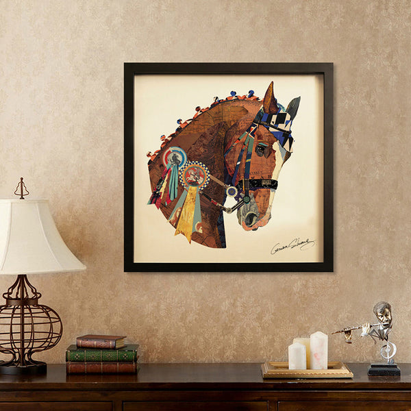 Carregue a imagem para o visualizador da galeria, Quadro de Arte de Colagem 3D de Trabalho Manual de Cavalo a Montar Sala de Estar 
